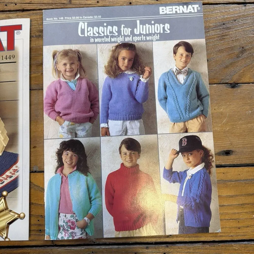Vintage Knitting Crochet Pattern Lot Bernat Red Heart Afghan Baby Sweater 80s 90